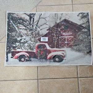 Red Truck Winter Scene Rug.